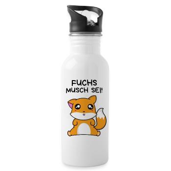 Fuchs musch sei | Spruch schwäbisch lustig - Trinkflasche mit integriertem Trinkhalm - Weiß - Rechts