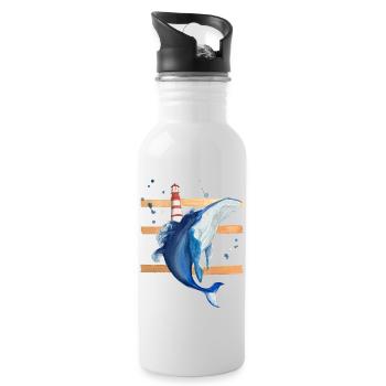 Wal am Leuchtturm - Trinkflasche mit integriertem Trinkhalm - Weiß - Rechts
