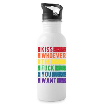 Kiss You Want LGBT Arc-en-ciel Pride - Gourde avec paille intégrée - blanc - Droite