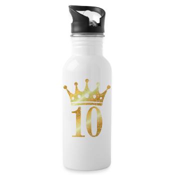 Krone Nummer 10 (Vintage Goldgelb) 10. Geburtstag - Trinkflasche mit integriertem Trinkhalm - Weiß - Rechts
