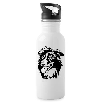 Border Collie Kopf - Trinkflasche mit integriertem Trinkhalm - Weiß - Rechts