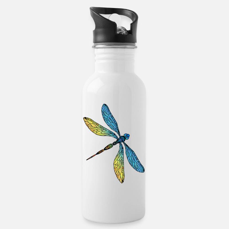 Libelle - Trinkflasche mit integriertem Trinkhalm - Weiß