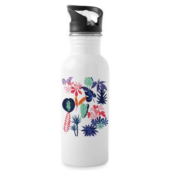 Bunte Blätter - Trinkflasche mit integriertem Trinkhalm - Weiß - Rechts
