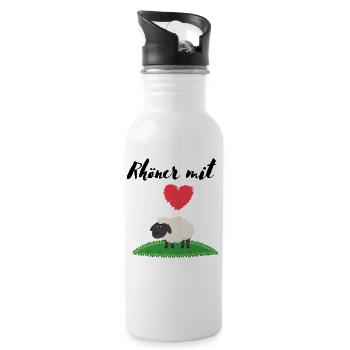 Rhön Hessen Schaf Rhönschaf Herz Wiese Schafe - Trinkflasche mit integriertem Trinkhalm - Weiß - Rechts