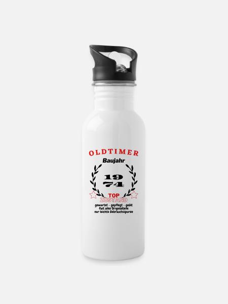 Baujahr 1974 - Trinkflasche mit integriertem Trinkhalm - Weiß