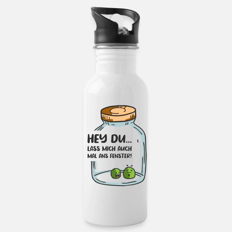 Zwei Erbsen in einem Glas, Ernährung Erbse - Trinkflasche mit integriertem Trinkhalm - Weiß