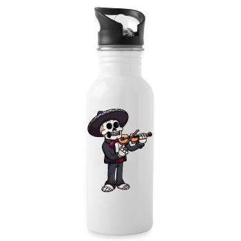Mariachi Skeleton Playing The Violin - Water bottle with straw - white - Right