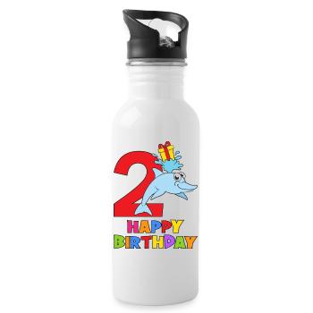 Delfin Zweiter Geburtstag 2 Jahre alt - Trinkflasche mit integriertem Trinkhalm - Weiß - Rechts