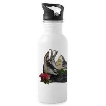 Silhouette Alps Gemse Almrausch Mountains - Water bottle with straw - white - Right