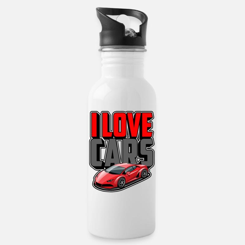 Ich liebe Autos - Trinkflasche mit integriertem Trinkhalm - Weiß