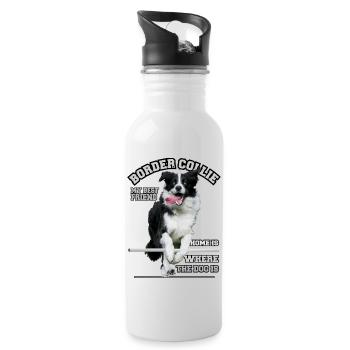 Border Collie - Agilite - Beste Hunde - Trinkflasche mit integriertem Trinkhalm - Weiß - Rechts