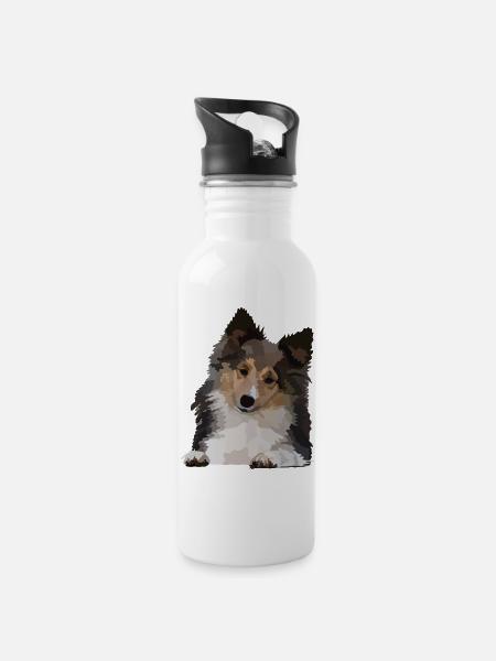 Dani, der Sheltie - Trinkflasche mit integriertem Trinkhalm - Weiß