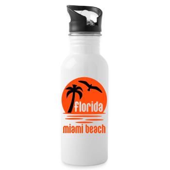 Florida, Miami beach (sun, palm tree, bird) - Water bottle with straw - white - Right