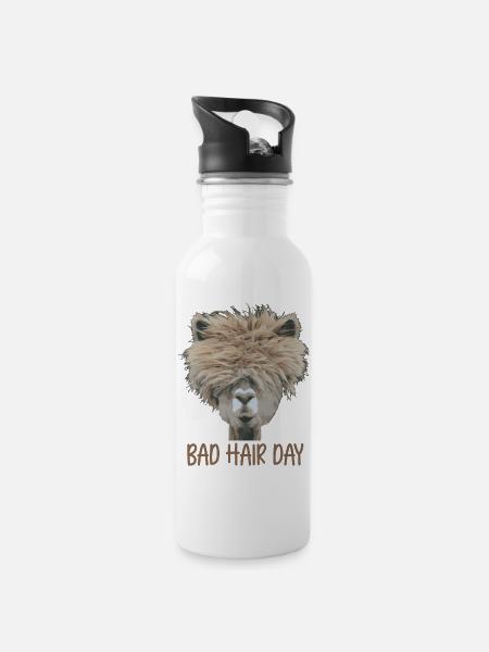 Bad Hair Day - Trinkflasche mit integriertem Trinkhalm - Weiß
