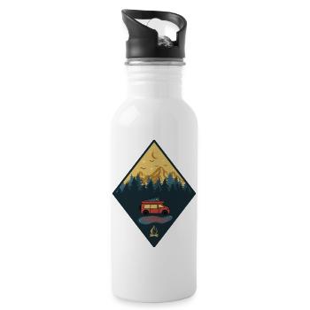 Camping Lagerfeuer Camper Wohnmobil - Trinkflasche mit integriertem Trinkhalm - Weiß - Rechts