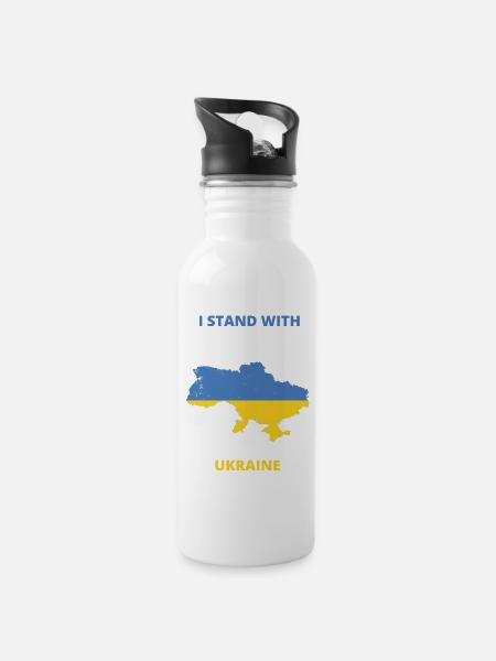I stand with Ukraine - Water bottle with straw - white