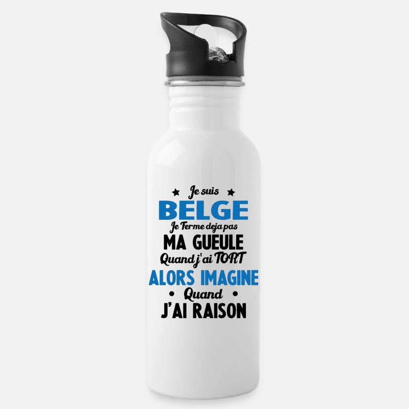Je suis Belge - Je ferme pas ma gueule - Gourde avec paille intégrée - blanc