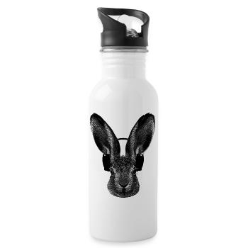 Rabbit avec casque écoute de la musique - Gourde avec paille intégrée - blanc - Droite
