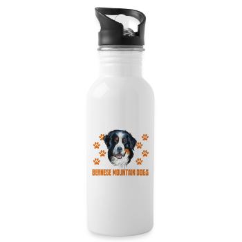 Funny Bernese mountain dog dog head dog - Water bottle with straw - white - Right