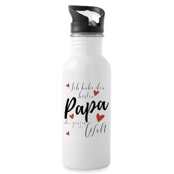 Ich habe den BESTEN PAPA der WELT - Trinkflasche mit integriertem Trinkhalm - Weiß - Rechts