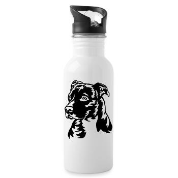 American Staffordshire Terrier Kopf - Trinkflasche mit integriertem Trinkhalm - Weiß - Rechts