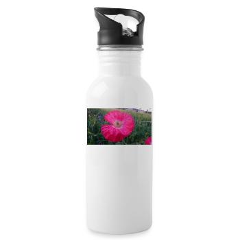 Rote Blume - Trinkflasche mit integriertem Trinkhalm - Weiß - Rechts