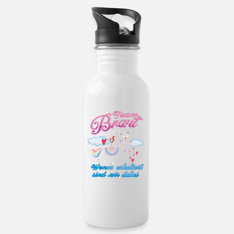 Team Braut Llama Wenns eskaliert - Trinkflasche mit integriertem Trinkhalm - Weiß