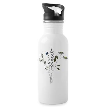 blumenwiese strauss gewebe - Trinkflasche mit integriertem Trinkhalm - Weiß - Rechts