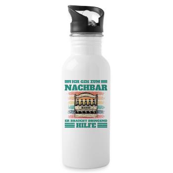 Ich geh zum Nachbar er braucht Hilfe - Trinkflasche mit integriertem Trinkhalm - Weiß - Rechts