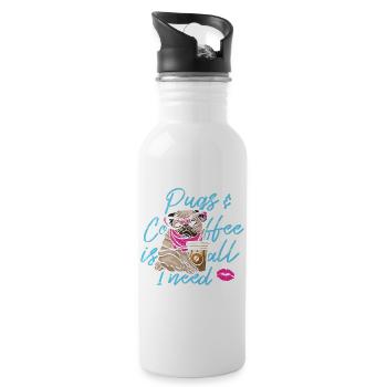 Tête de chien carlin drôle - Gourde avec paille intégrée - blanc - Droite