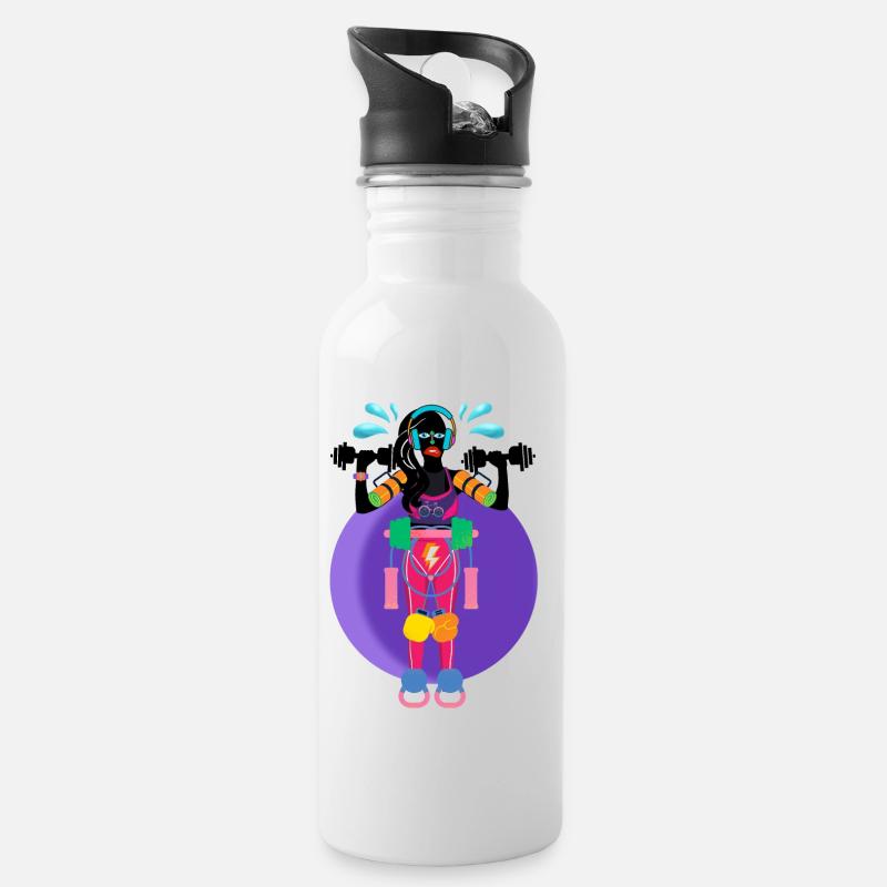 Sportskanone - Trinkflasche mit integriertem Trinkhalm - Weiß