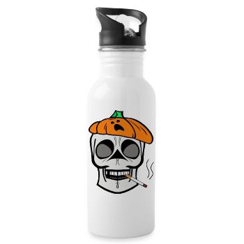 Skelett Schädel Kürbis Barett Zigarette , Cartoon - Trinkflasche mit integriertem Trinkhalm - Weiß - Rechts
