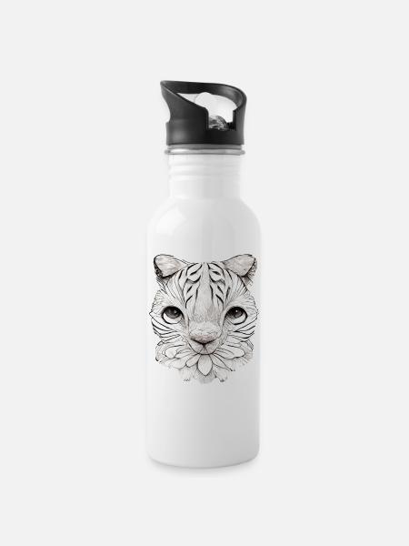 Little cat in comic style - Water bottle with straw - white