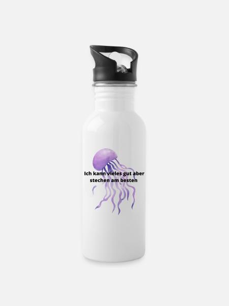qualle - Trinkflasche mit integriertem Trinkhalm - Weiß