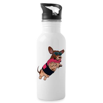 Flying dog in sunglasses - Water bottle with straw - white - Right