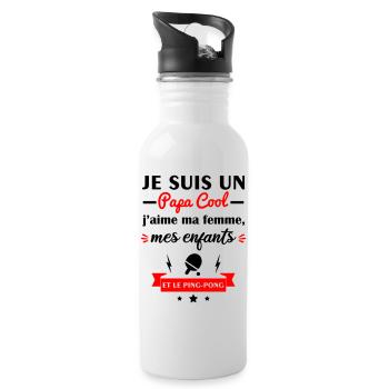 Papa cool j'aime ma femme, mes enfants, ping-pong - Gourde avec paille intégrée - blanc - Droite