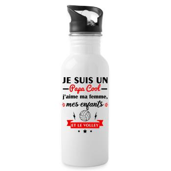 Papa cool j'aime ma femme, mes enfants, le volley - Gourde avec paille intégrée - blanc - Droite