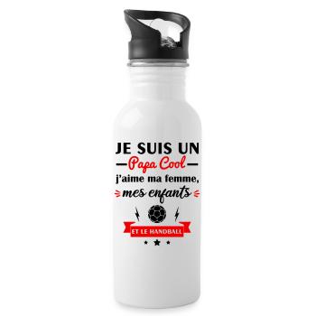 Papa cool j'aime ma femme, mes enfants, handball - Gourde avec paille intégrée - blanc - Droite
