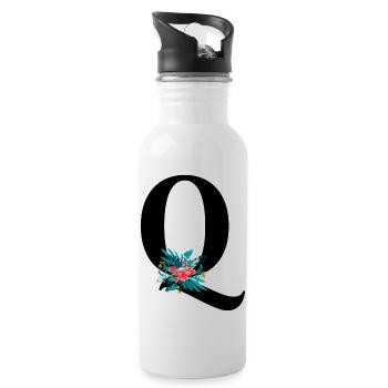 Buchstabe Q geblüht - Trinkflasche mit integriertem Trinkhalm - Weiß - Rechts