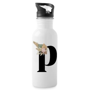 letter P flowery - Water bottle with straw - white - Right