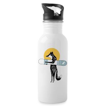 Cooler Fuchs mit Snowboard - Trinkflasche mit integriertem Trinkhalm - Weiß - Rechts