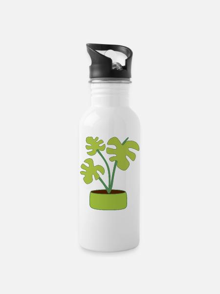 Blumentopf Pflanze Geschenk  - Trinkflasche mit integriertem Trinkhalm - Weiß