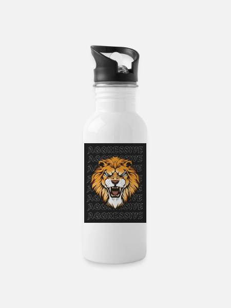 Lion agressif - Gourde avec paille intégrée - blanc