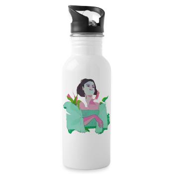woman, pop-art, abstract, plants,pink, green - Water bottle with straw - white - Right