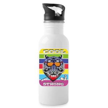 Tiger with glasses Cool and Strong - Water bottle with straw - white - Right