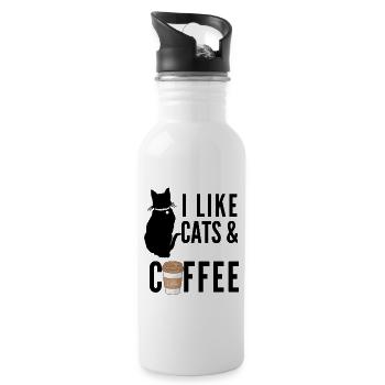 Ich mag Katzen und Kaffeehemd Katzenliebhaber bestes Geschenk - Trinkflasche mit integriertem Trinkhalm - Weiß - Rechts