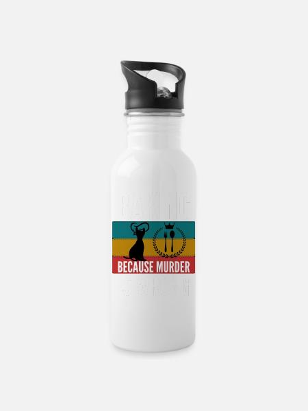 Backen, weil Mord falsches Hemd ist - Trinkflasche mit integriertem Trinkhalm - Weiß