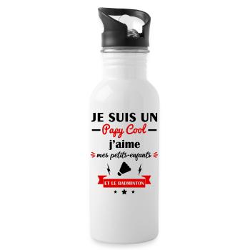 Papy cool badminton, cadeau grand-père badiste - Gourde avec paille intégrée - blanc - Droite