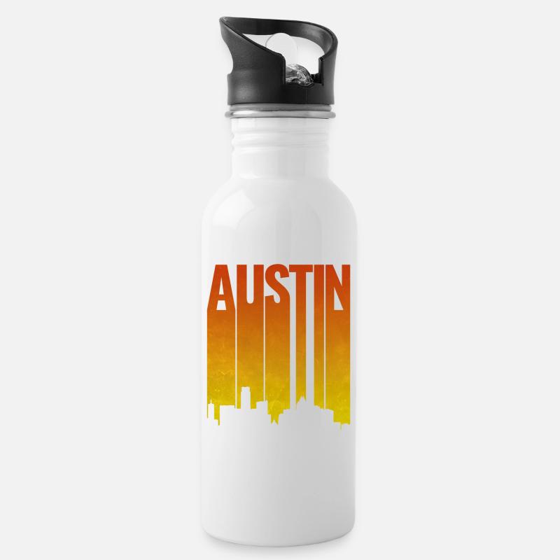 Austin Skyline Abendlicht - Trinkflasche mit integriertem Trinkhalm - Weiß