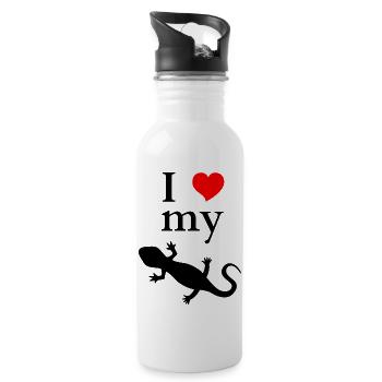 Leopard Gecko Liebe Love Reptilien - Trinkflasche mit integriertem Trinkhalm - Weiß - Rechts